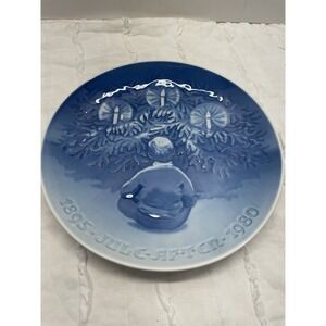 Vintage B&G Copenhagen Denmark 9" Blue Christmas Plate 1980 Yule Tree